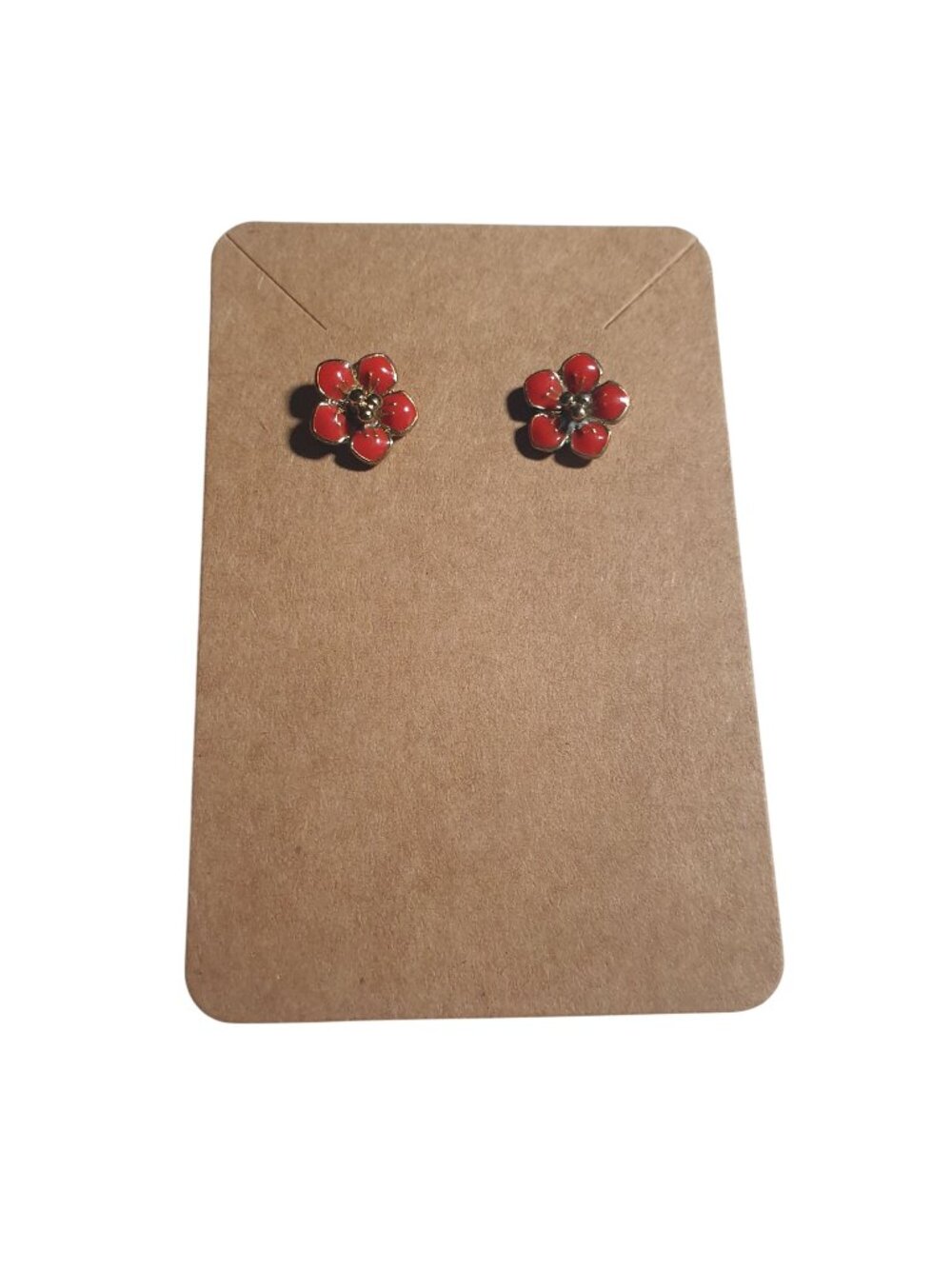 Red Flower Stud Earrings Gold Tone Boho Core Floral Post Jewelry Gift Minimalist
